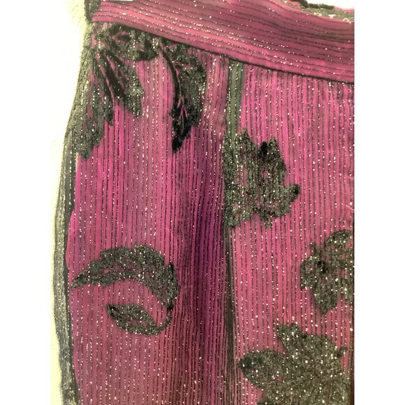 ZION NY Purple Black Metallic Floral Evening Wide 90s High Waist Pants S 27w Hot - Picture 3 of 14